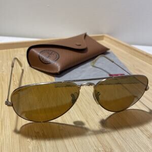 Ray Ban Aviator Polarized ￼Sunglasses Gold Frame With Brownish Lens 58 [] 14